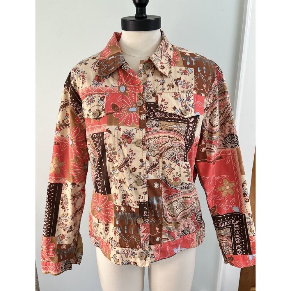 VTG Anne Carson WM LG Patchwork Boho Jacket Shacket Shirt Cottage Art To Wear